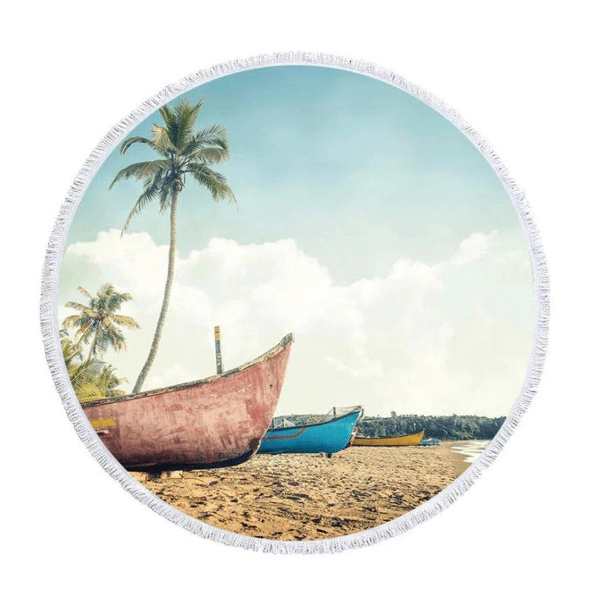 Bali Boats Round Beach Towel