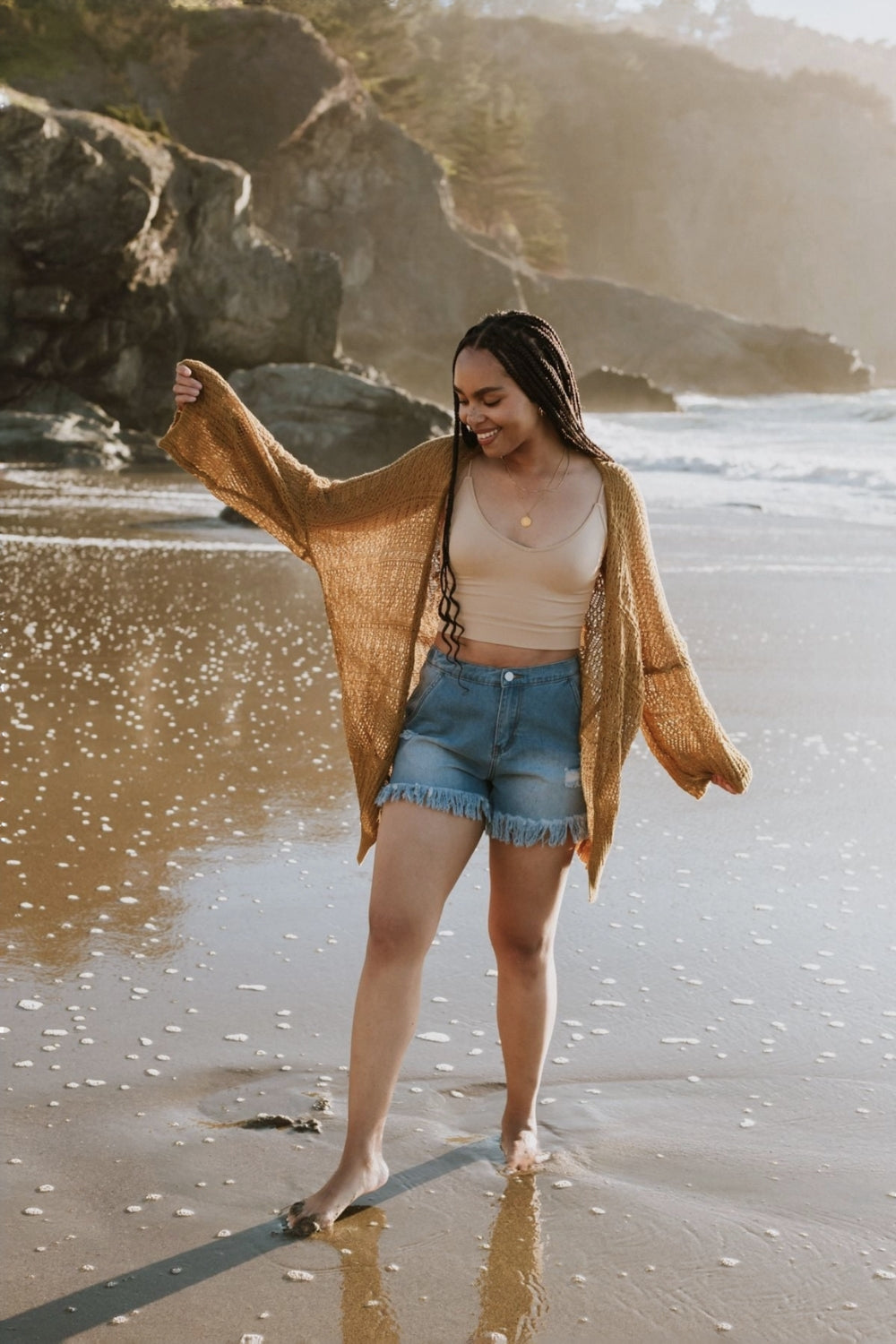 Brenden Knit Netted Cardigan