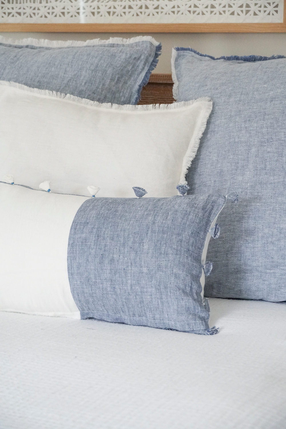 Chambray Blue Tassels So Soft Linen Pillow Cover