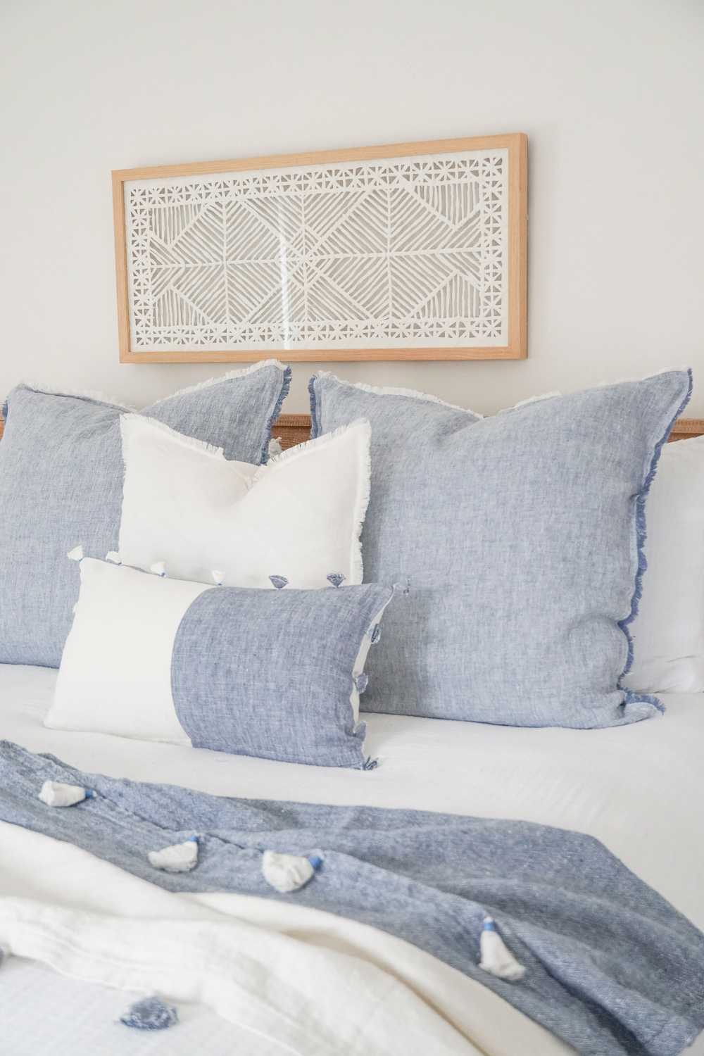 Chambray Blue Tassels So Soft Linen Pillow Cover