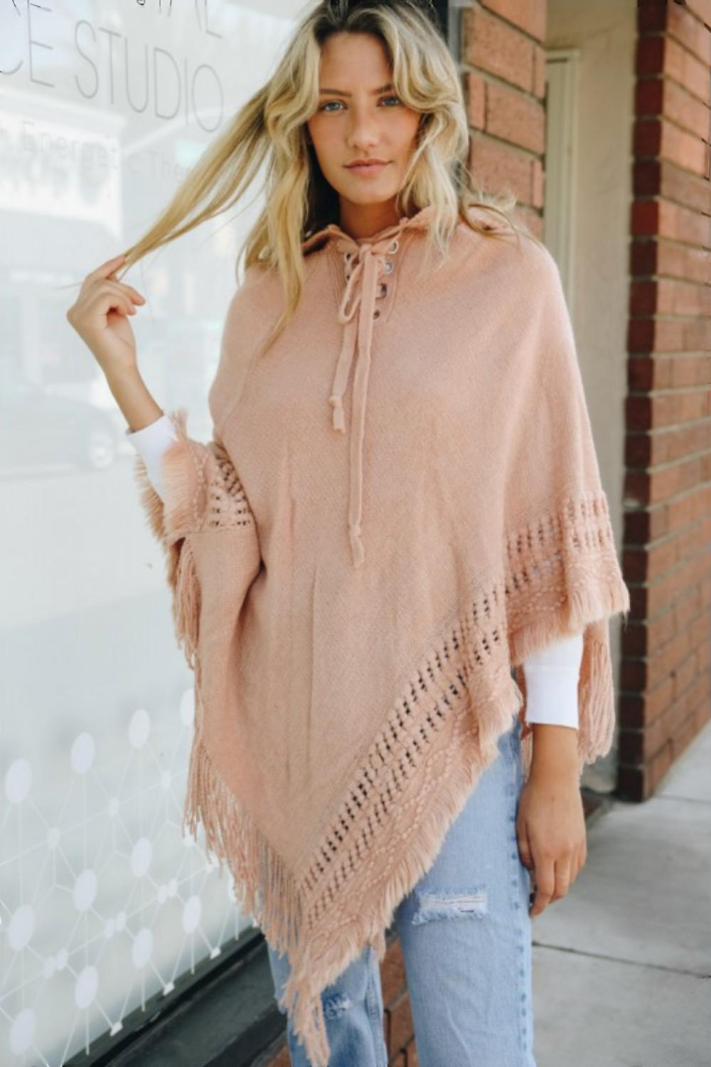 Classic Knit Beach Hoodie Poncho