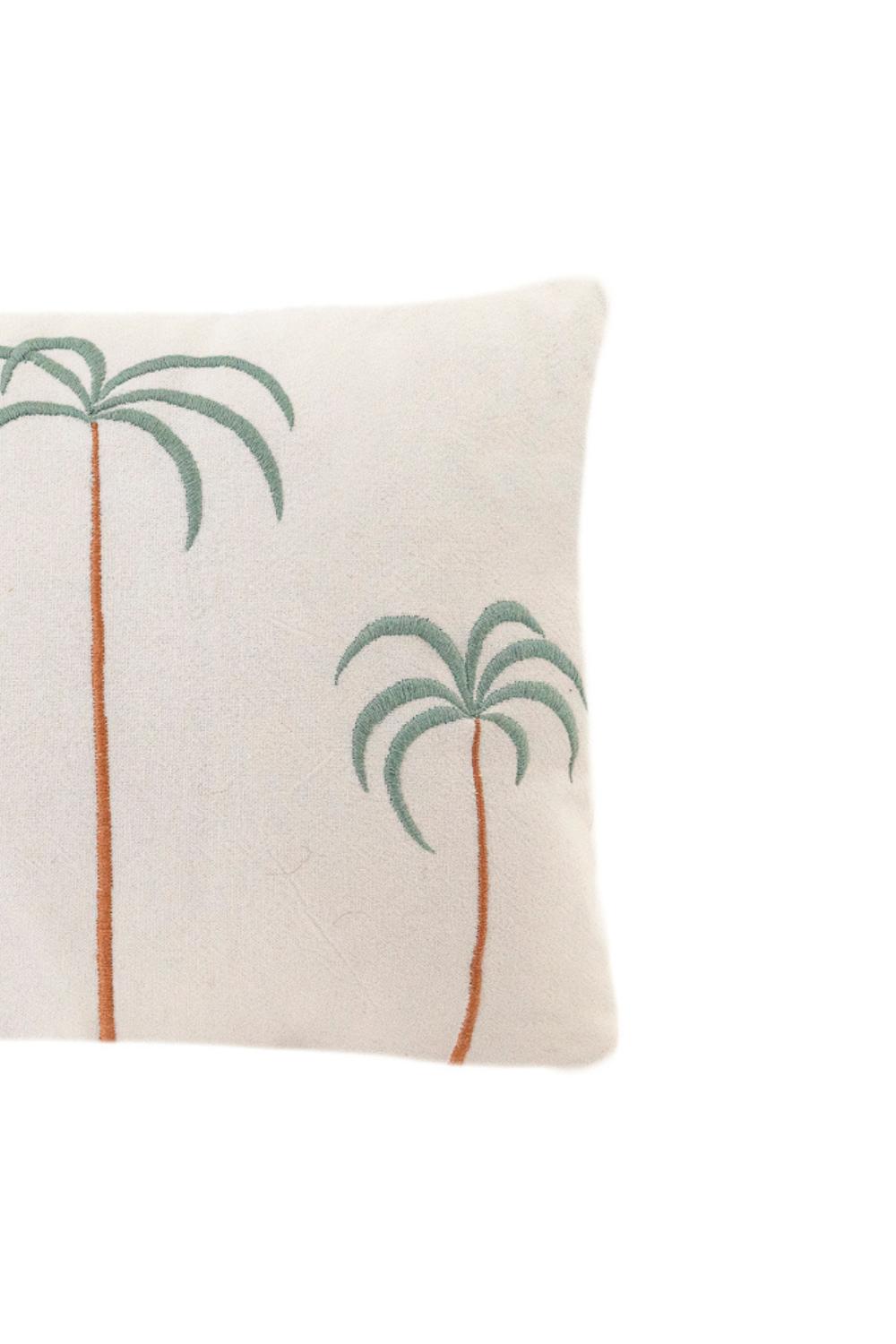 Palm Tree + Birds Embroidered Cotton Pillow Cover