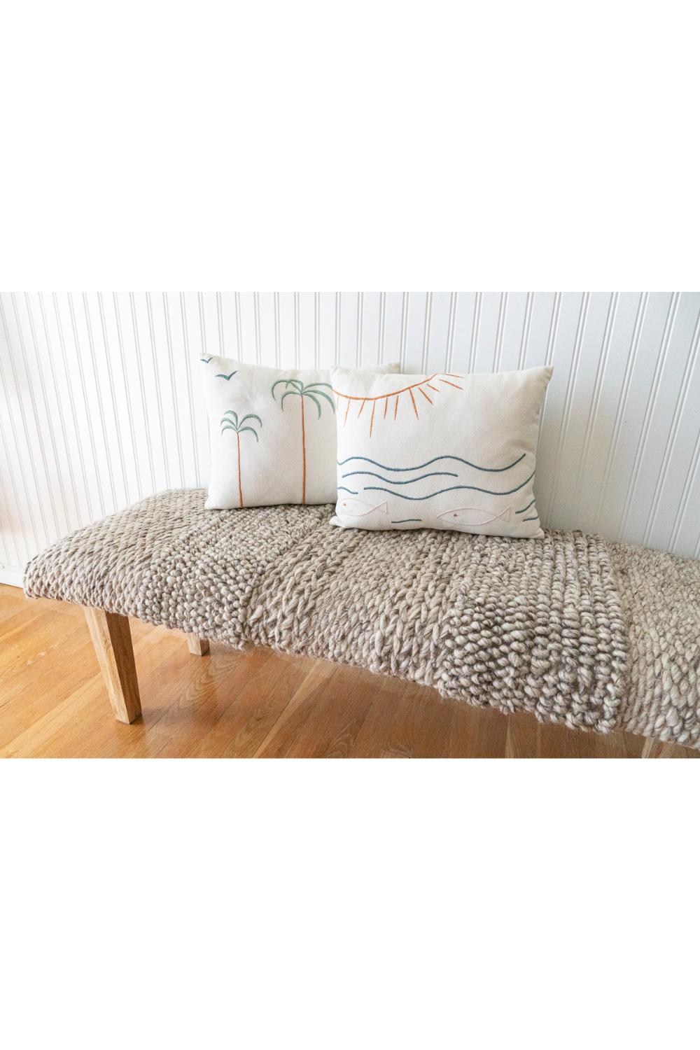 Palm Tree + Birds Embroidered Cotton Pillow Cover