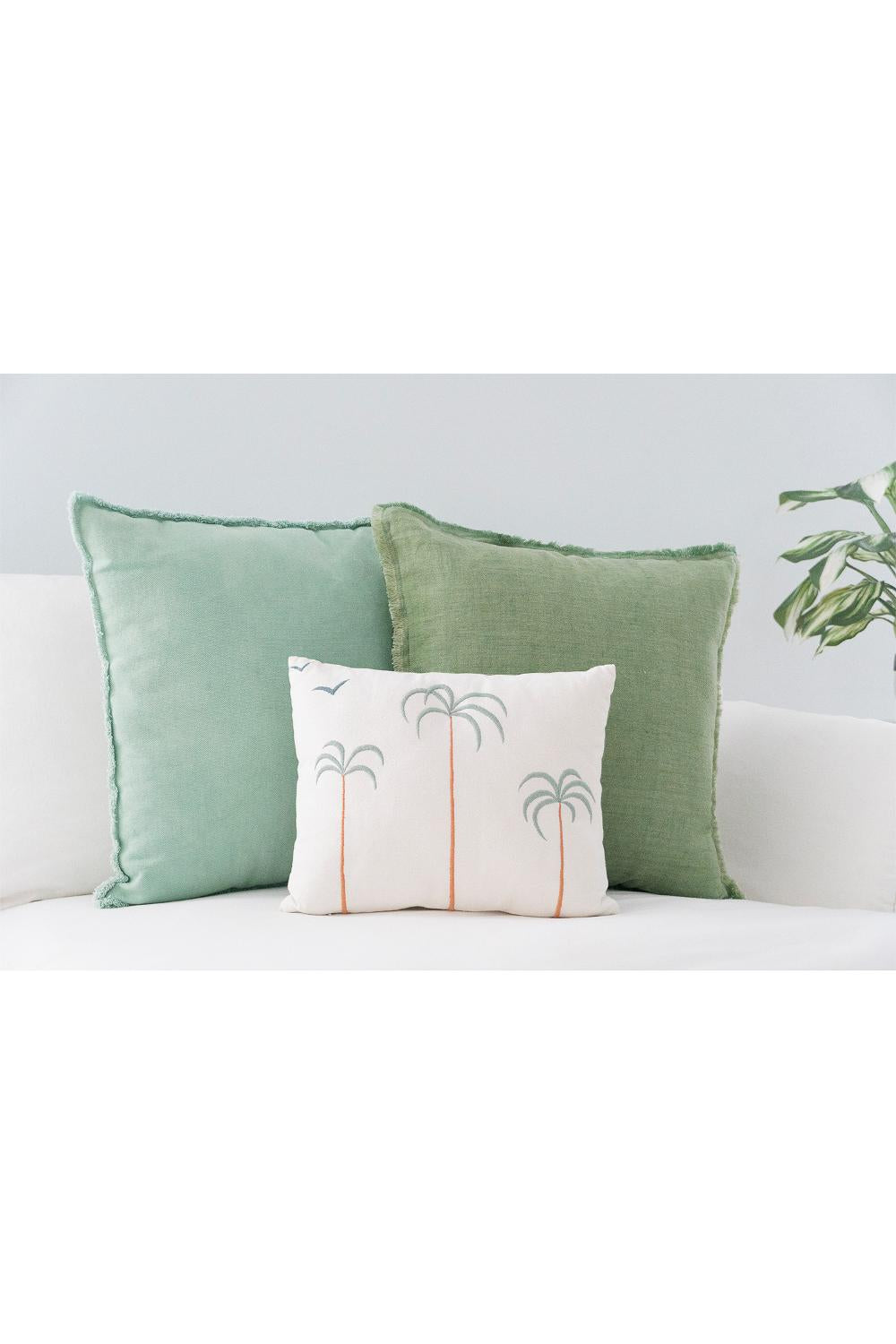 Palm Tree + Birds Embroidered Cotton Pillow Cover