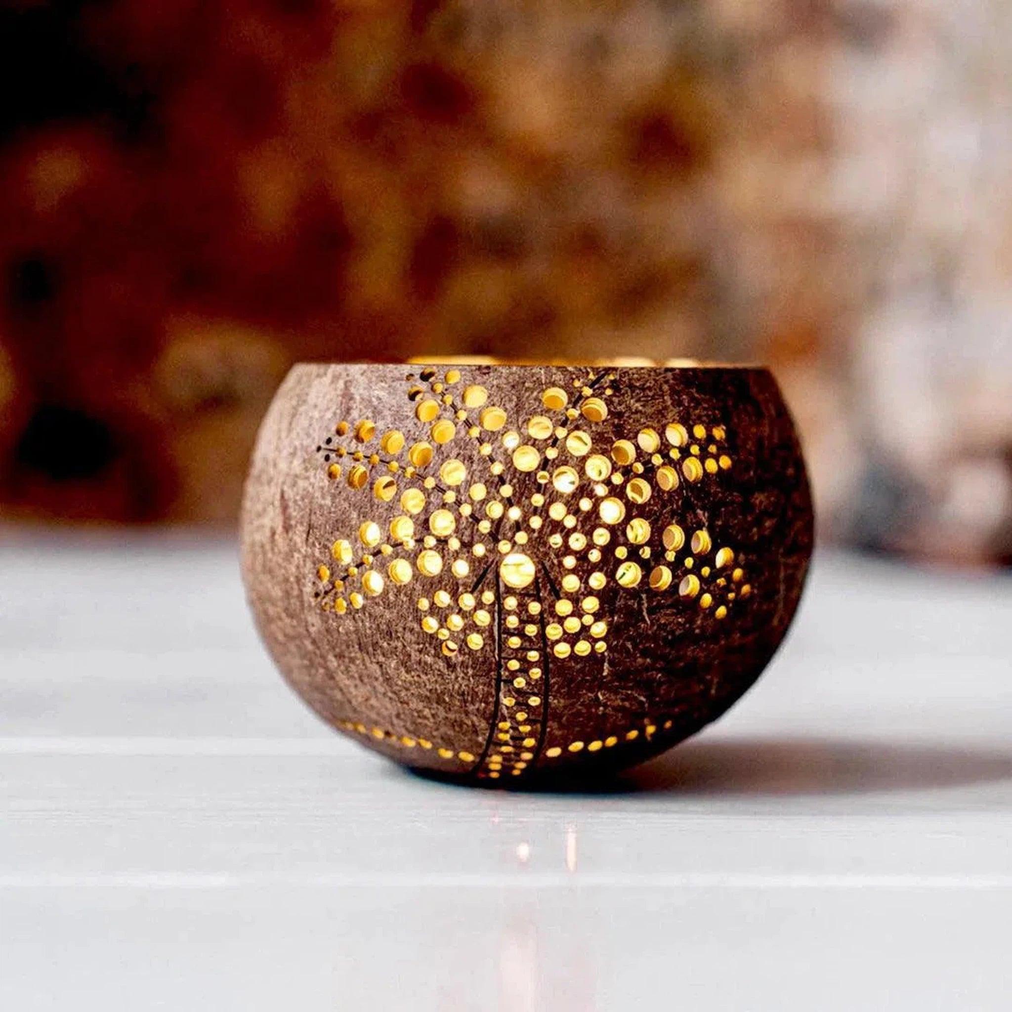 Palm Tree Coconut Candle Holder with Tealights - Variety of Scents