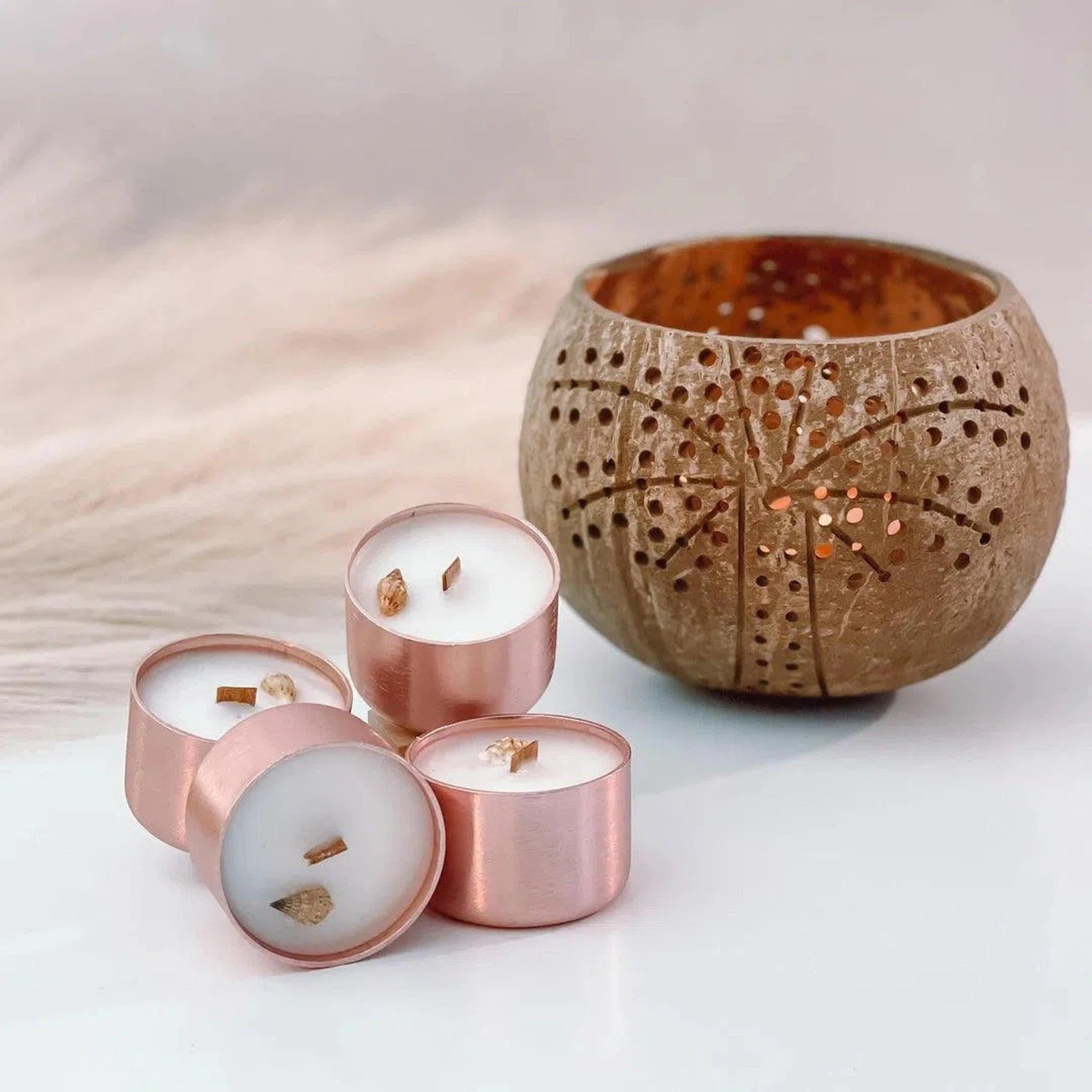 Palm Tree Coconut Candle Holder with Tealights - Variety of Scents