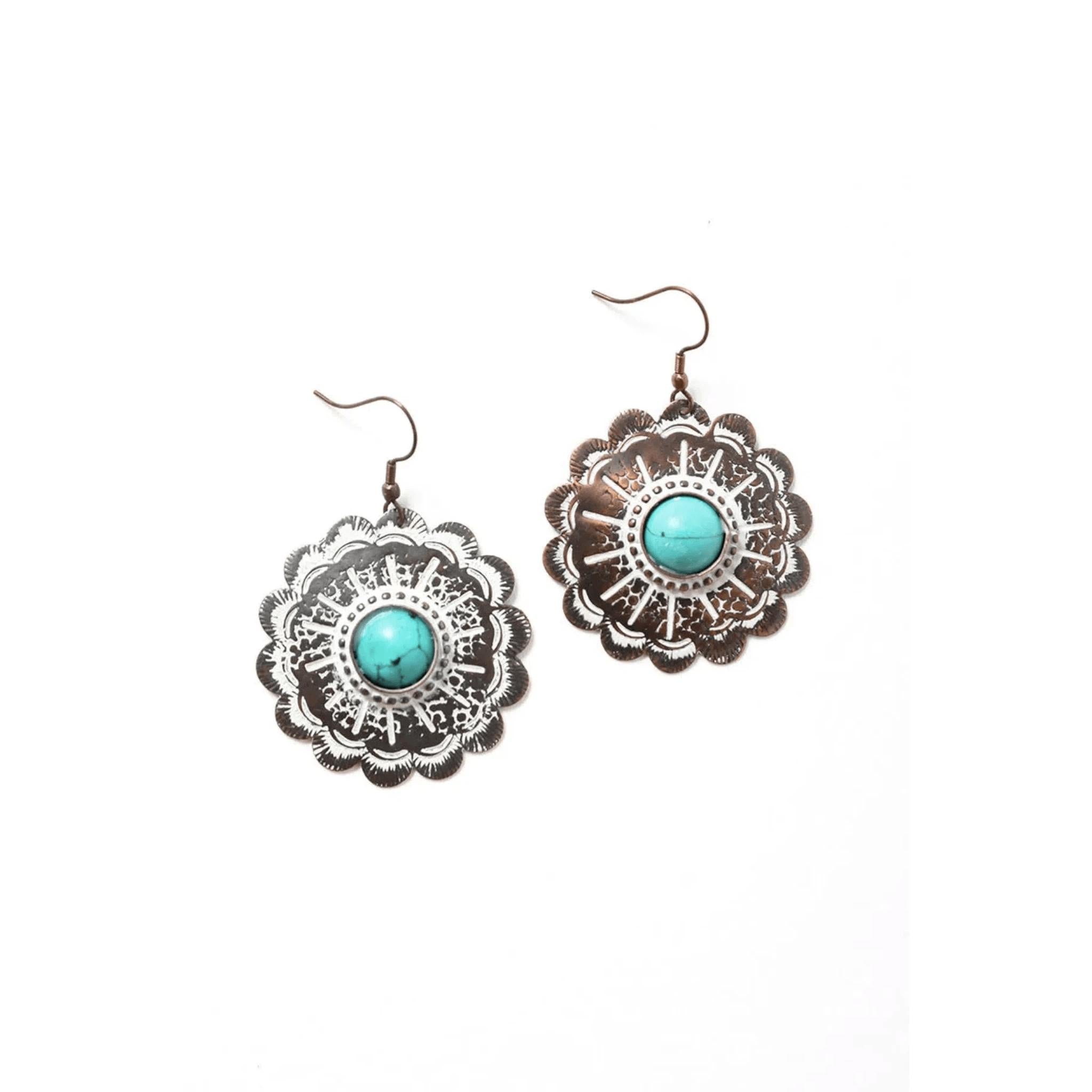 Rustic Turquoise Flower Earrings