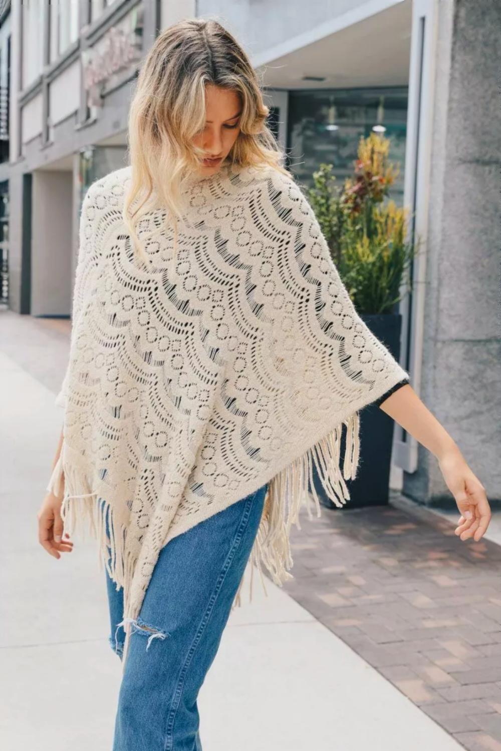 Scallop Bohemian Knit Poncho