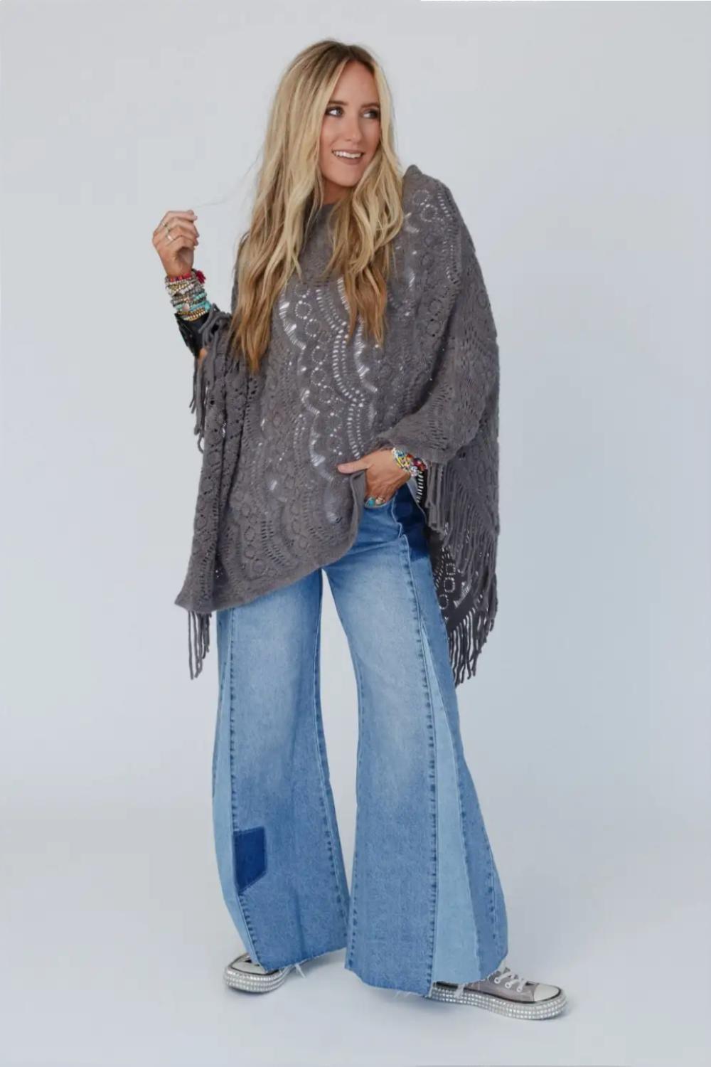 Scallop Bohemian Knit Poncho
