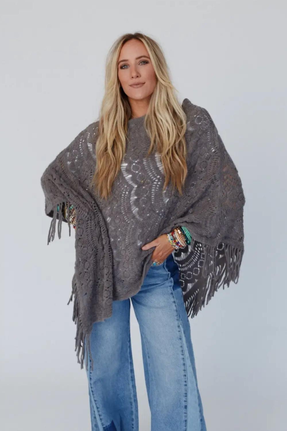 Scallop Bohemian Knit Poncho