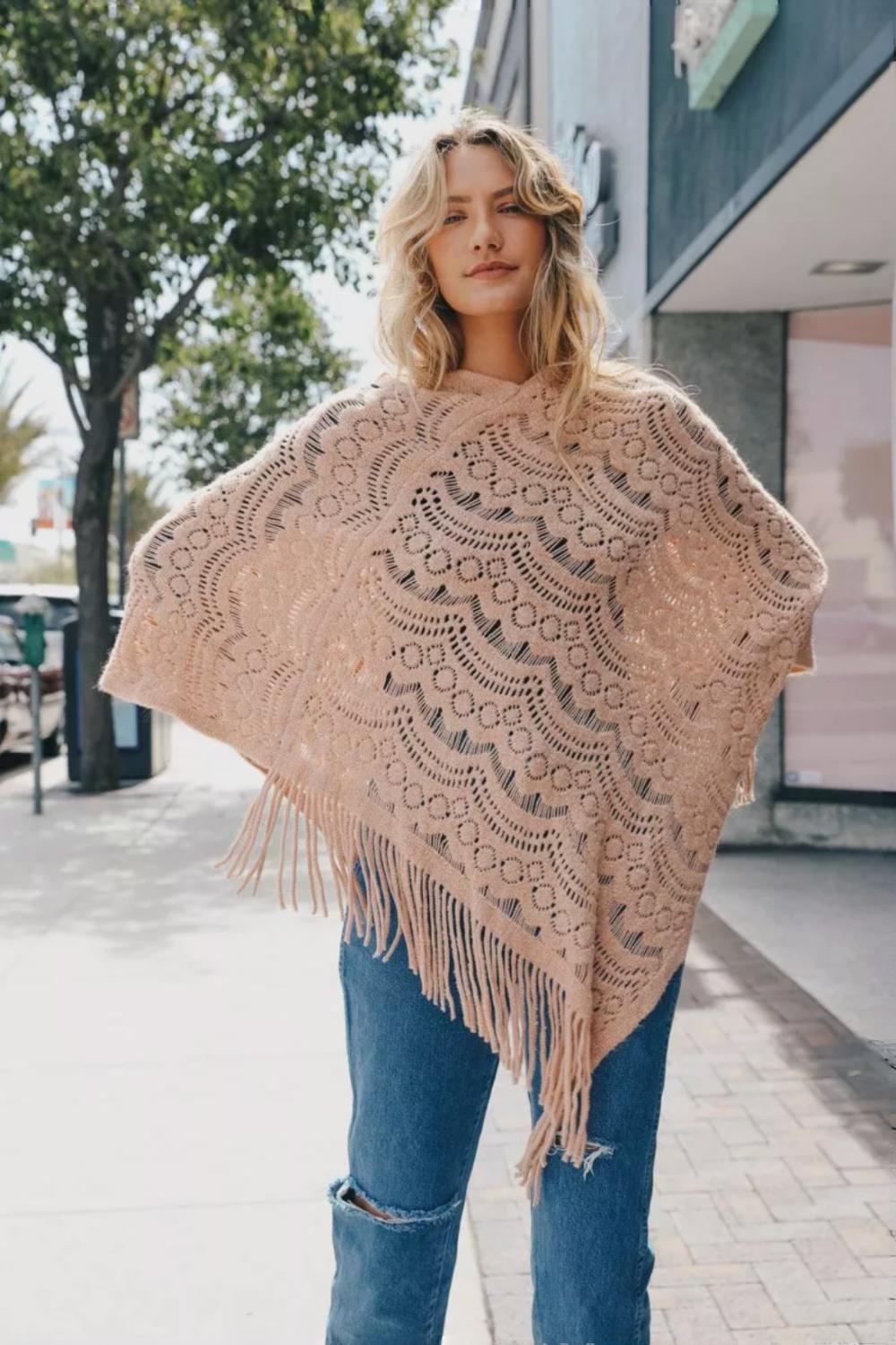 Scallop Bohemian Knit Poncho