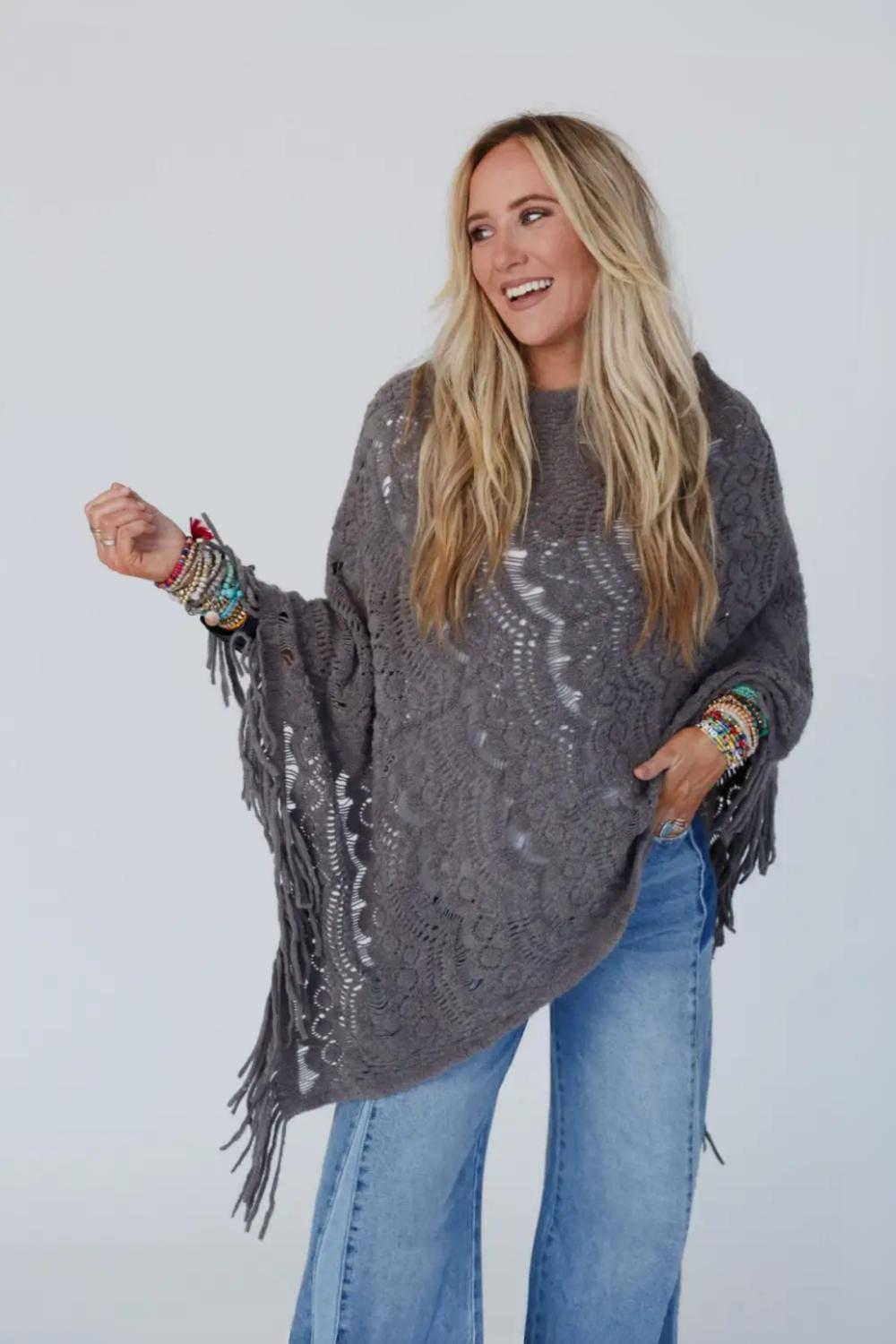 Scallop Bohemian Knit Poncho