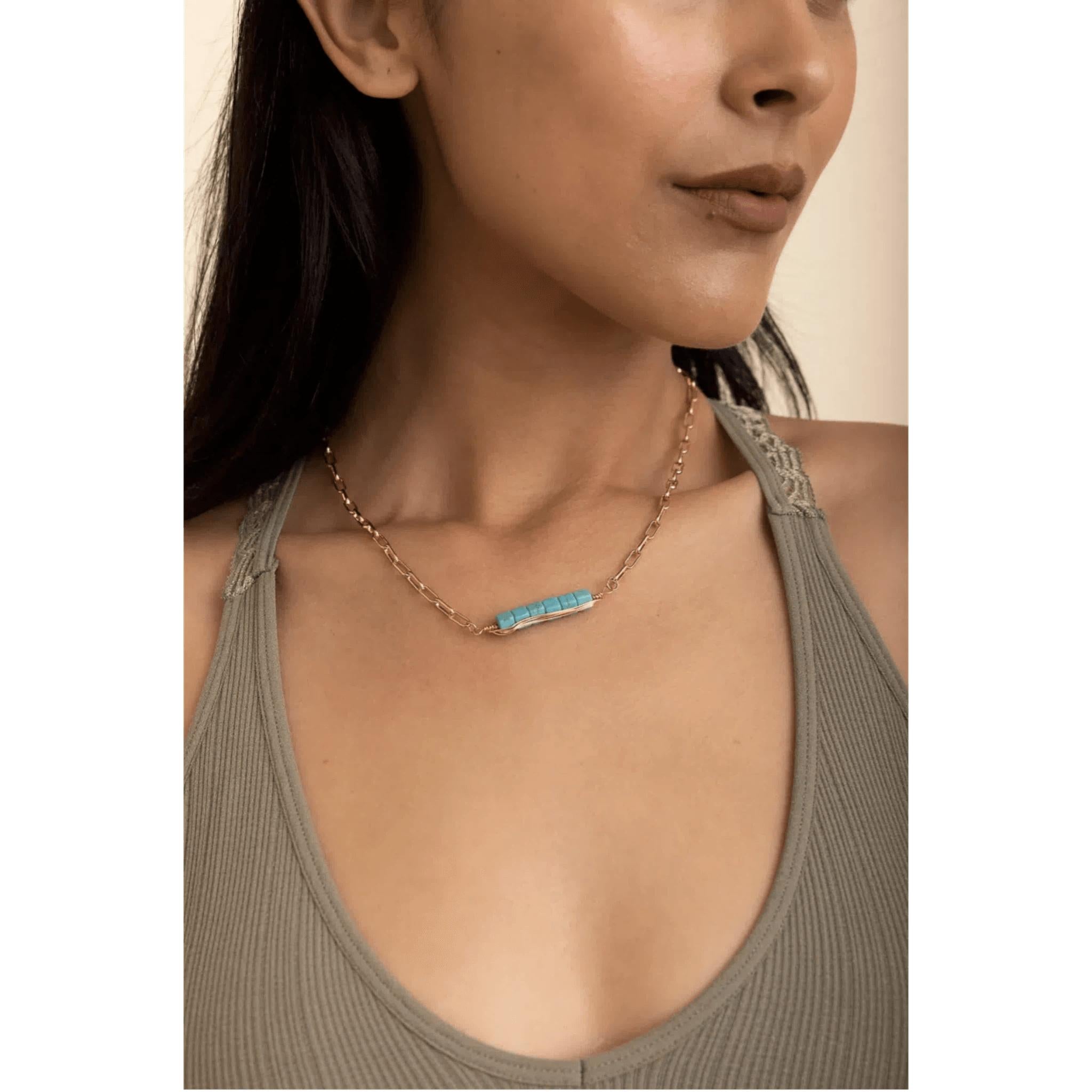 Stacked Turquoise Gold Chain Necklace