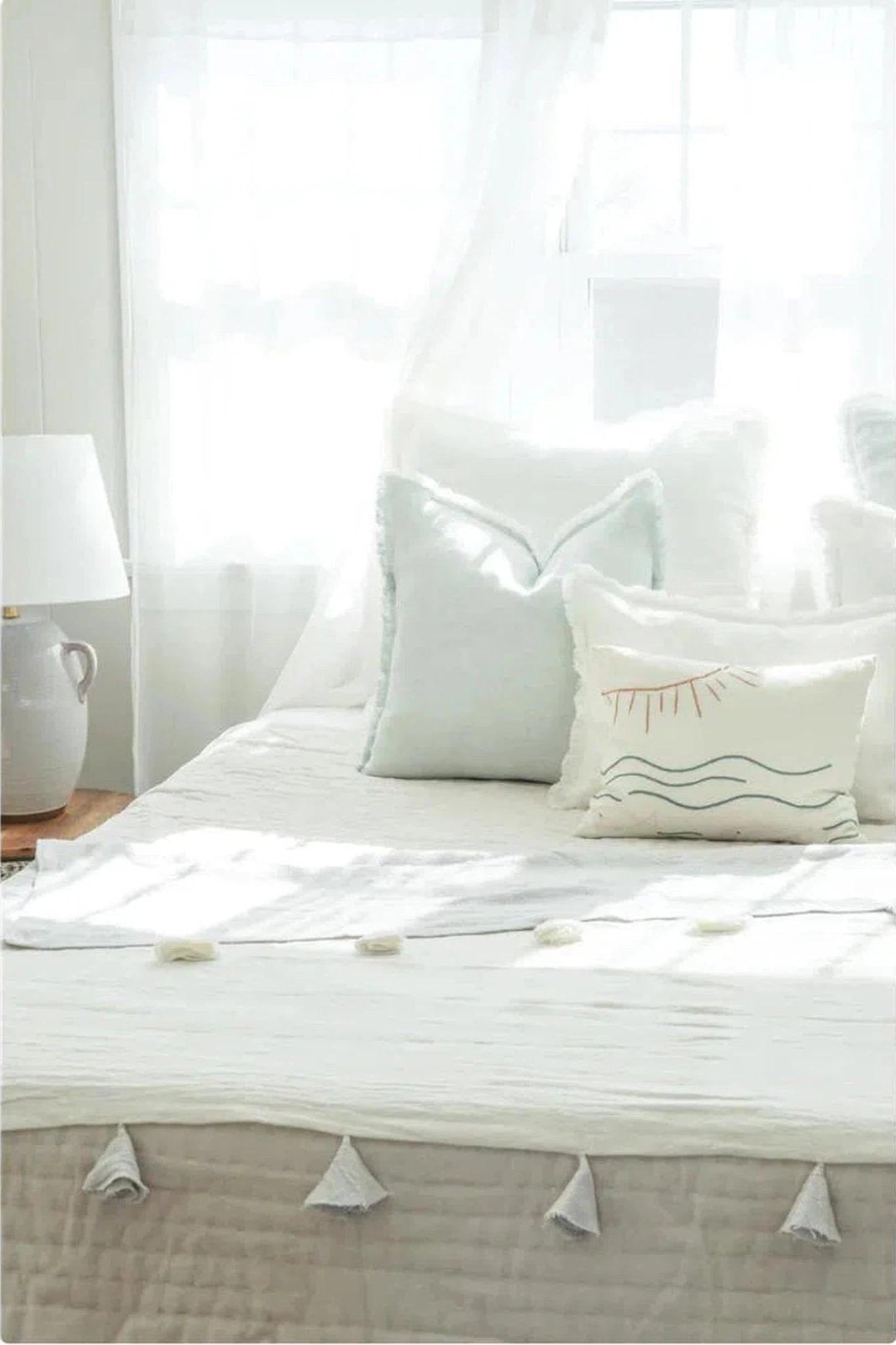 Sun, Fish, + Ocean Embroidered Cotton Pillow Cover