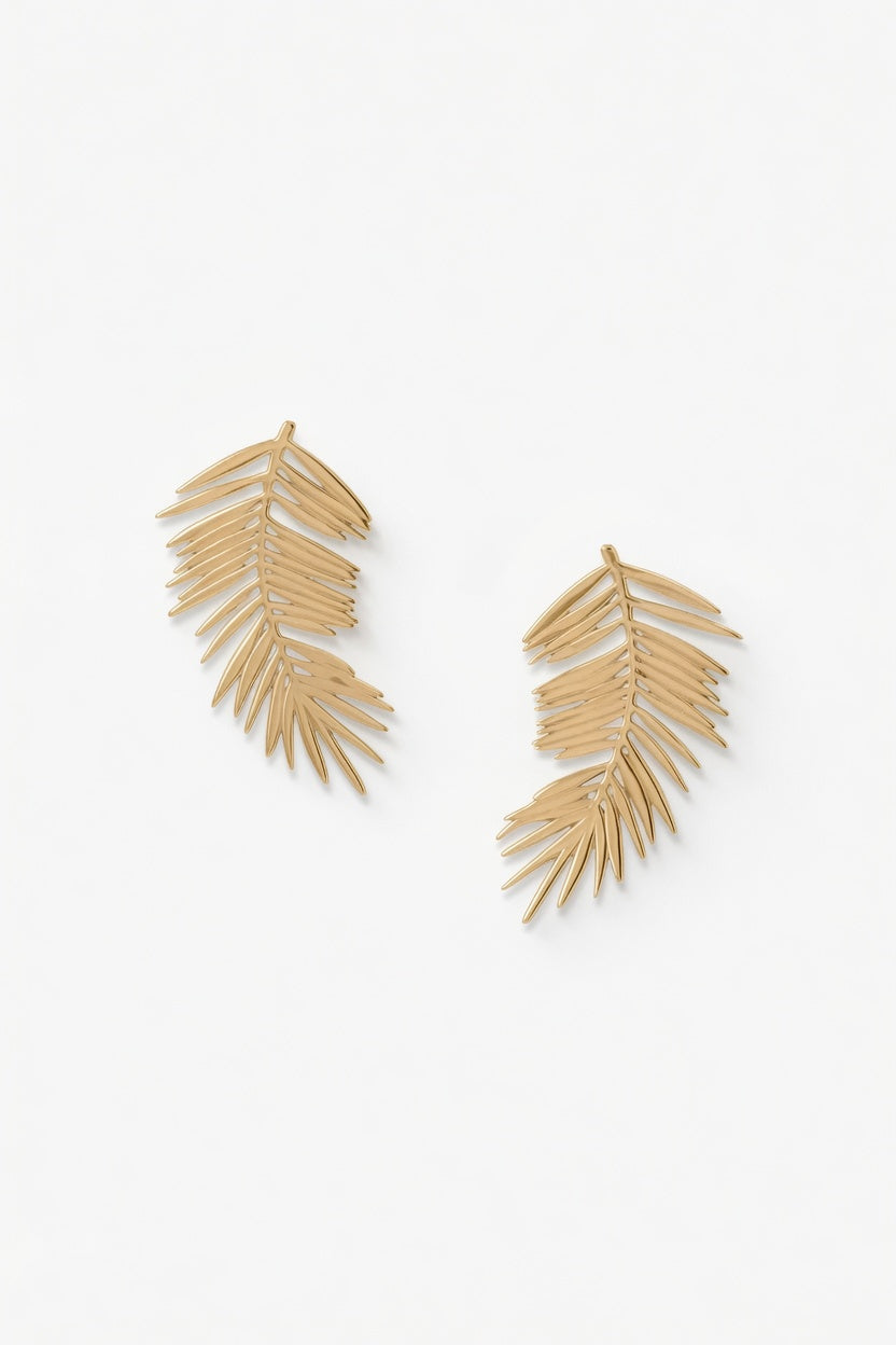 14 Karat Gold Plated Palm Leaf Earrings - Oceanista