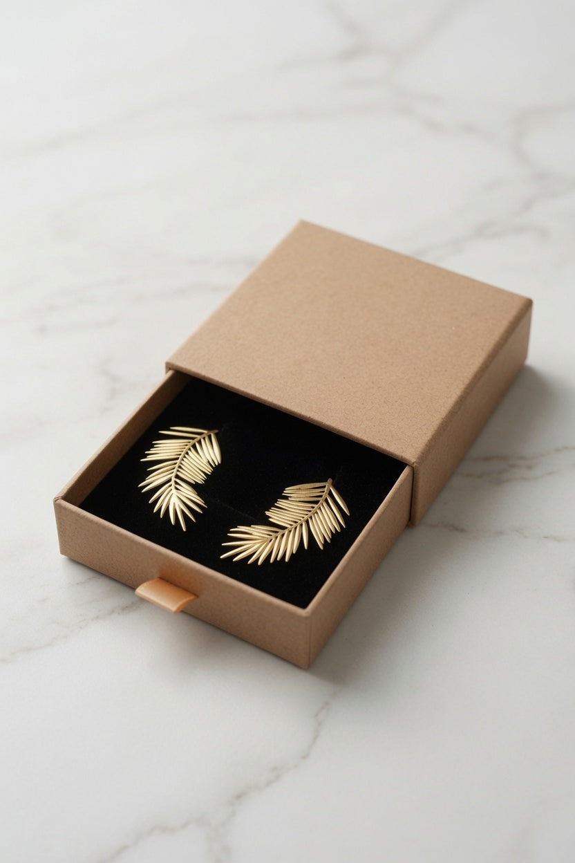 14 Karat Gold Plated Palm Leaf Earrings - Oceanista