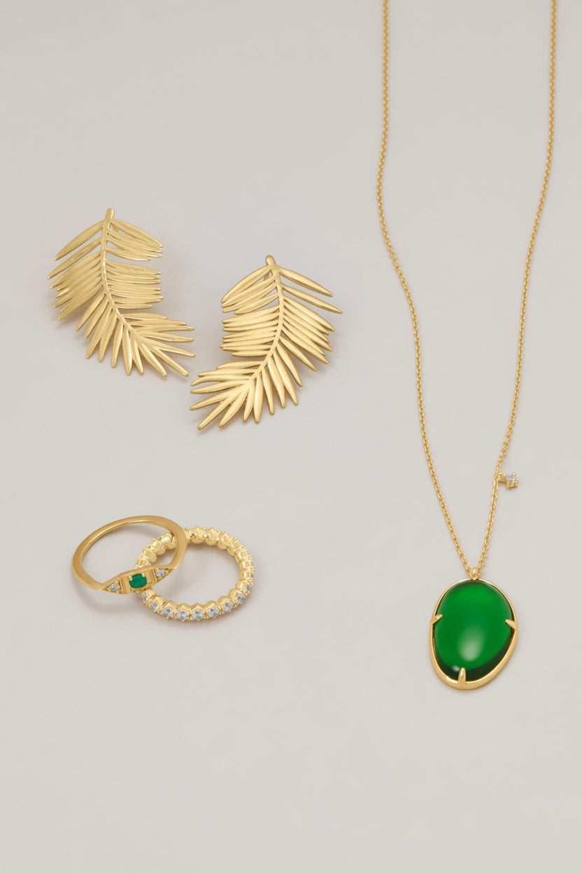 14 Karat Gold Plated Palm Leaf Earrings - Oceanista