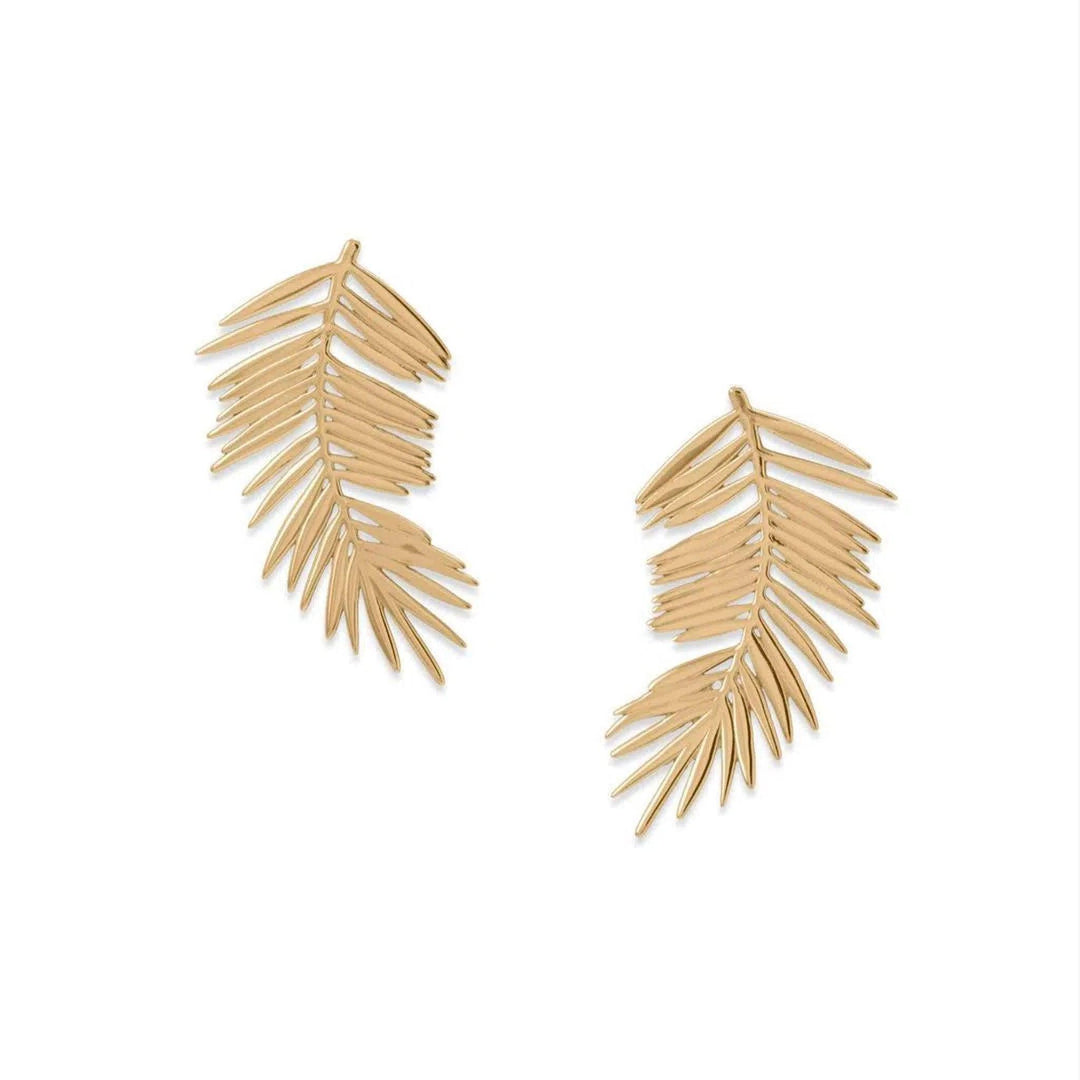 14 Karat Gold Plated Palm Leaf Earrings - Oceanista