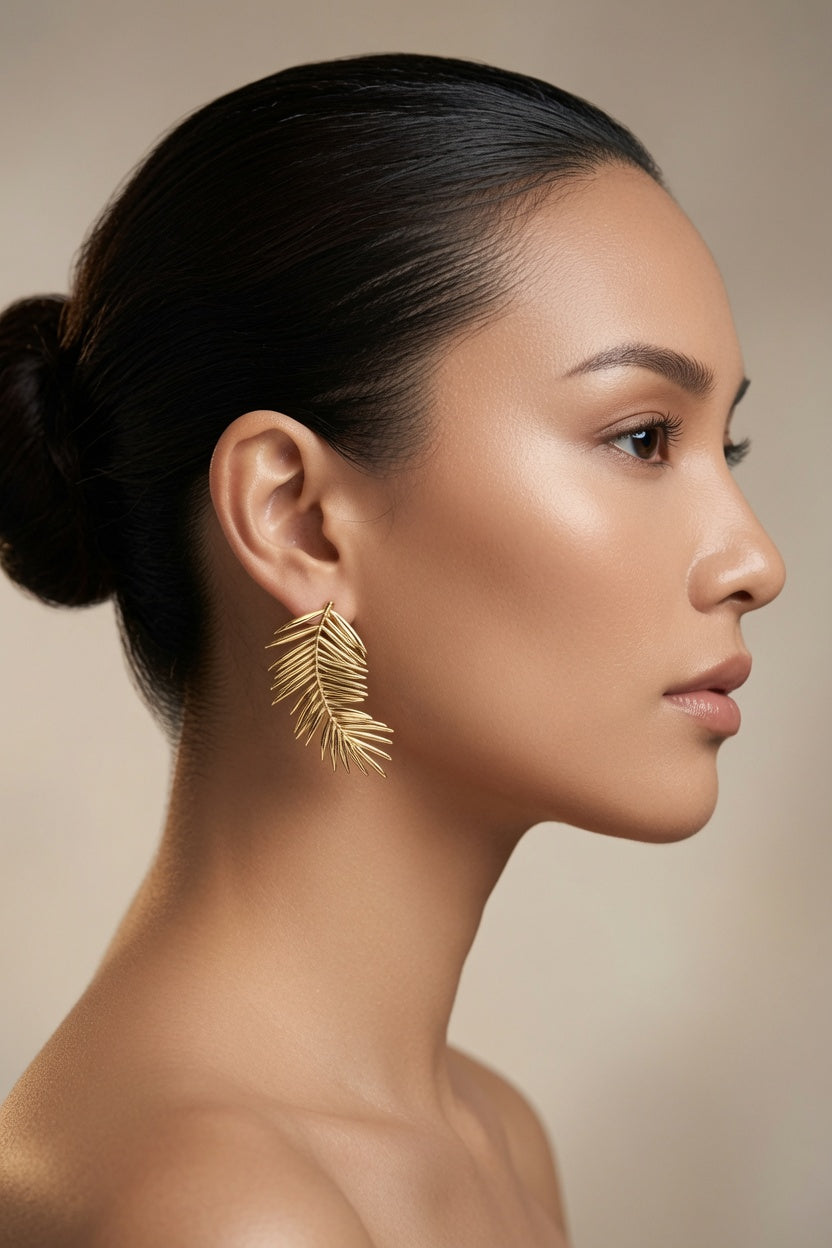 14 Karat Gold Plated Palm Leaf Earrings - Oceanista