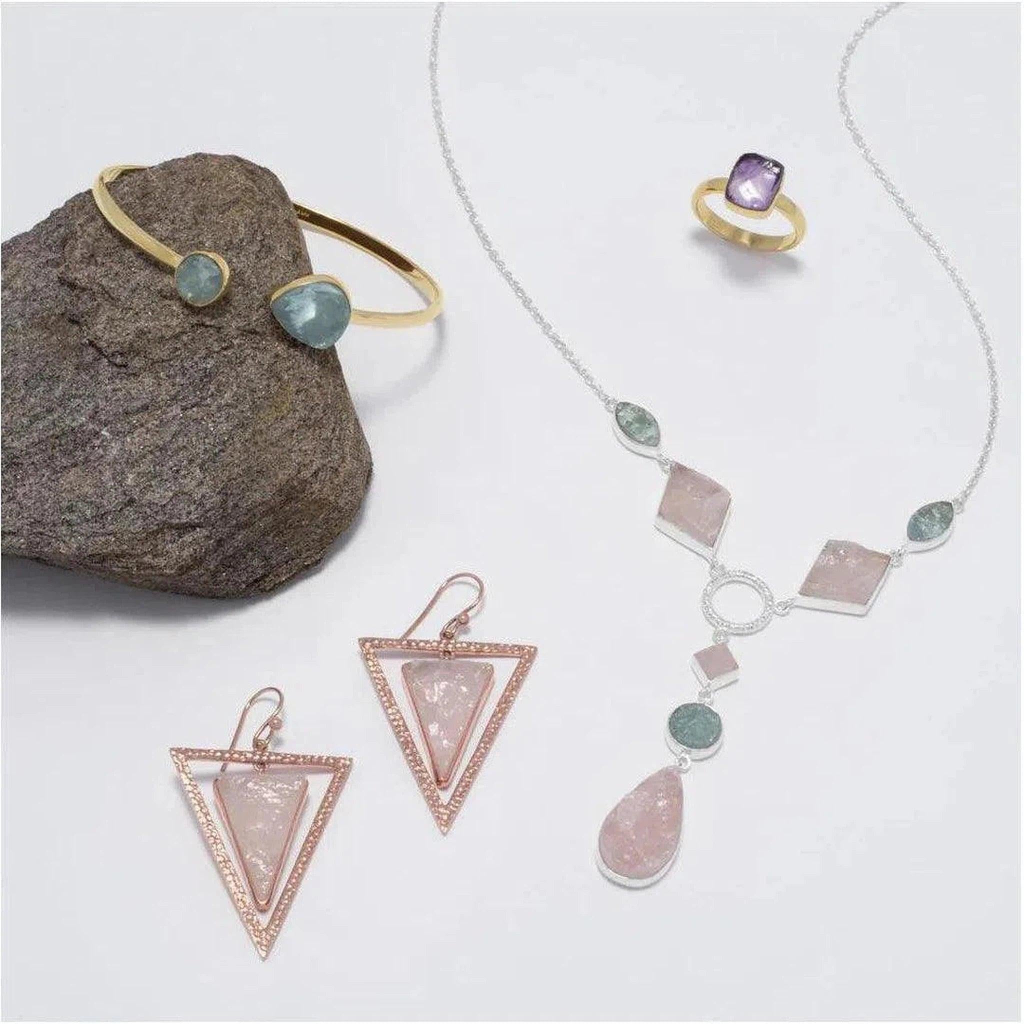 14 Karat Rose Gold Quartz Triangle Earrings