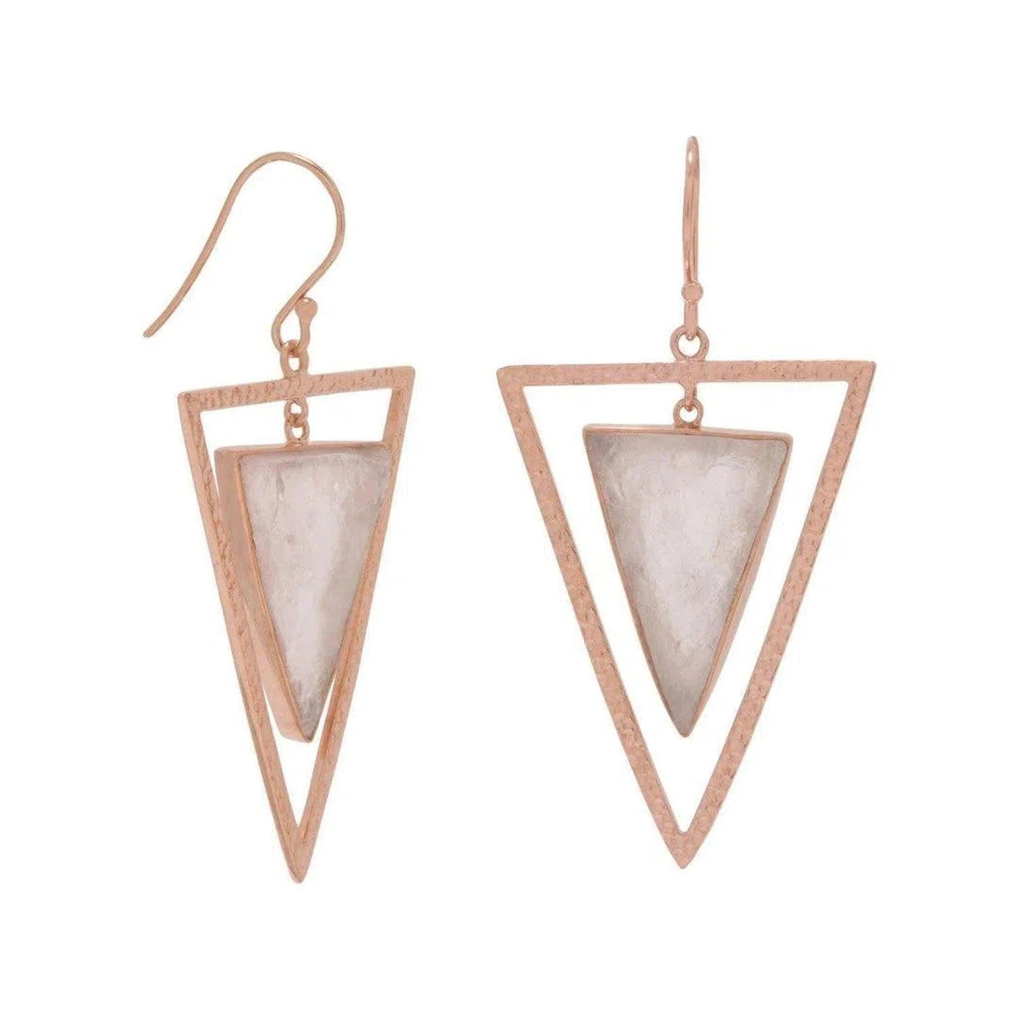 14 Karat Rose Gold Quartz Triangle Earrings