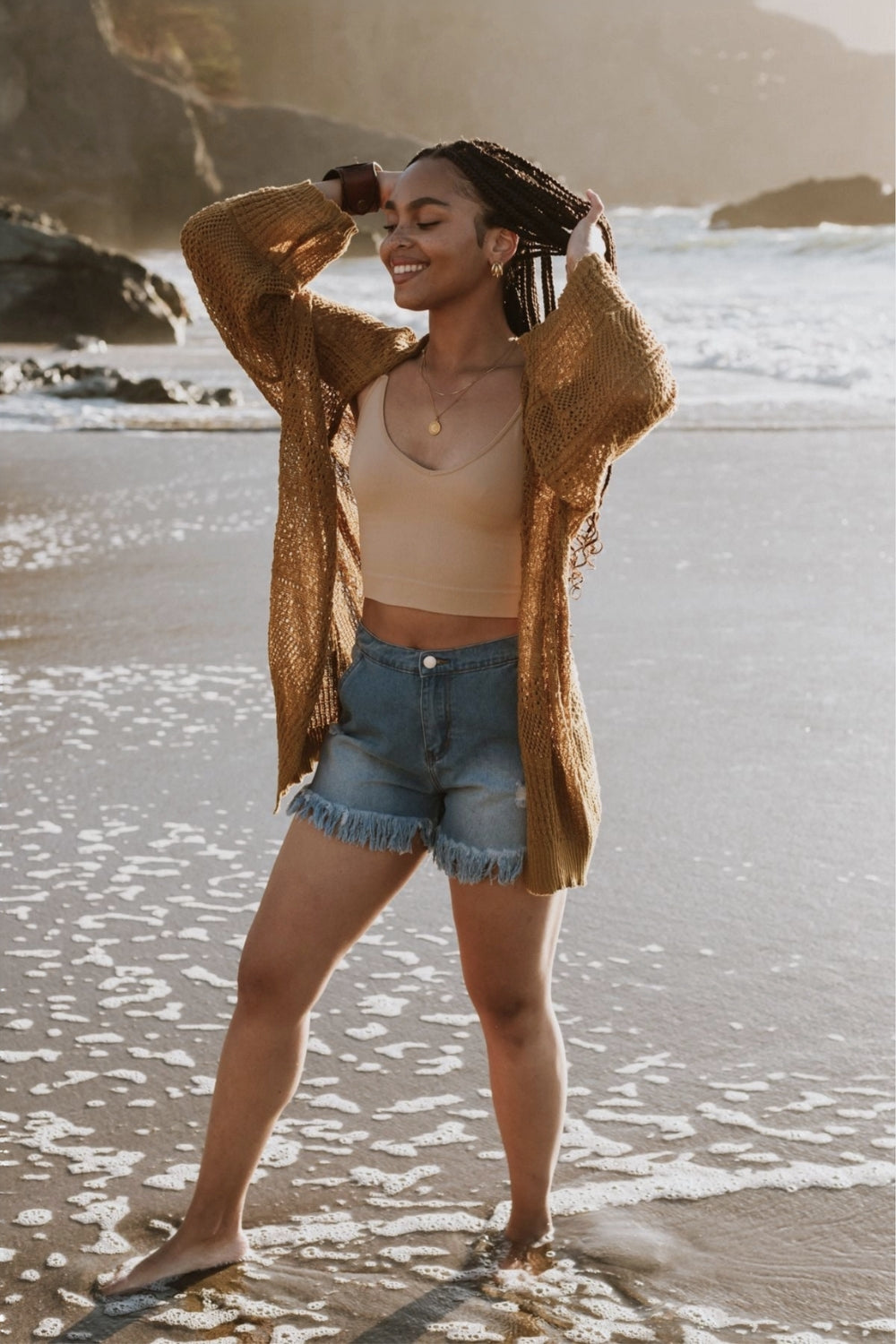 Brenden Knit Netted Cardigan