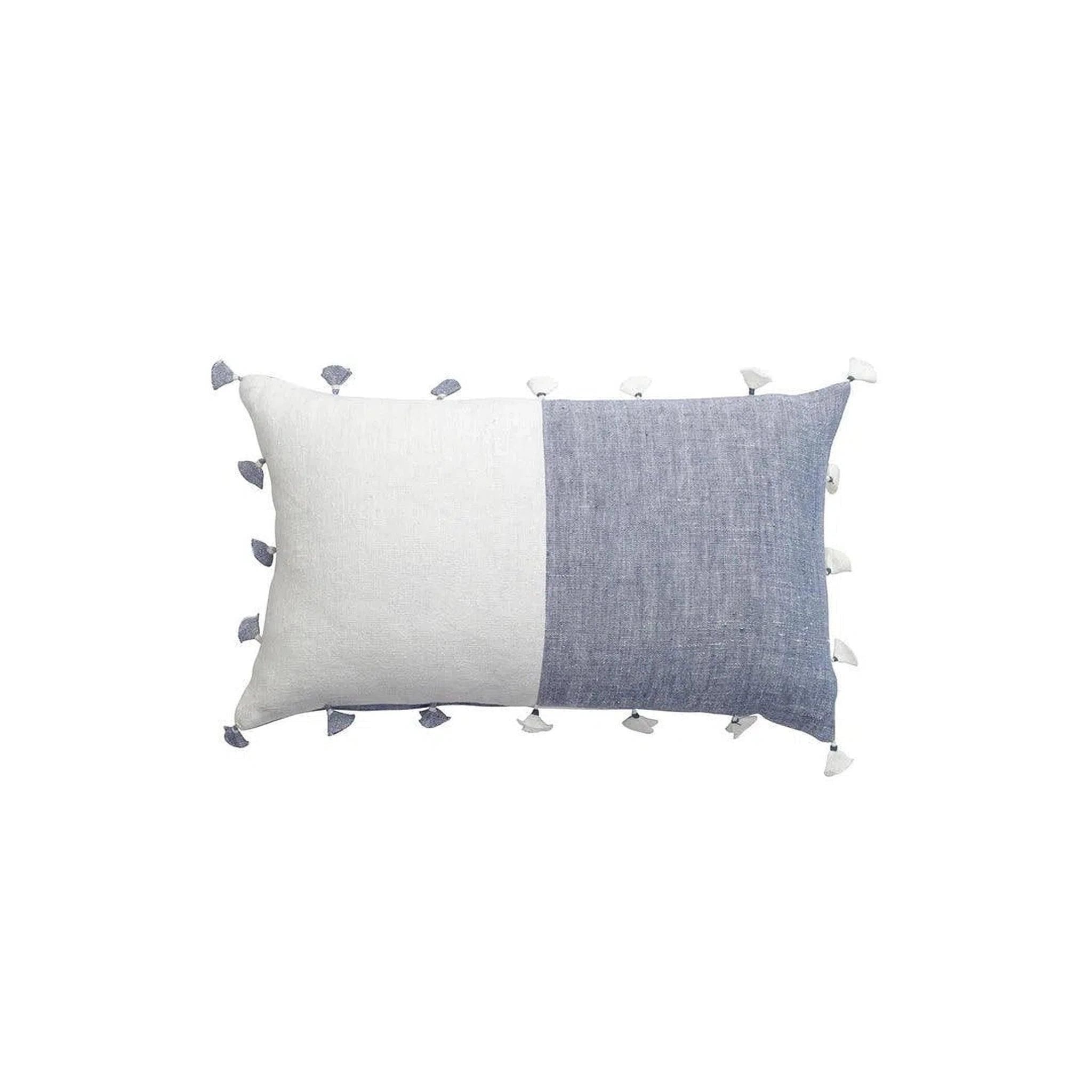 Chambray Blue Tassels So Soft Linen Pillow Cover