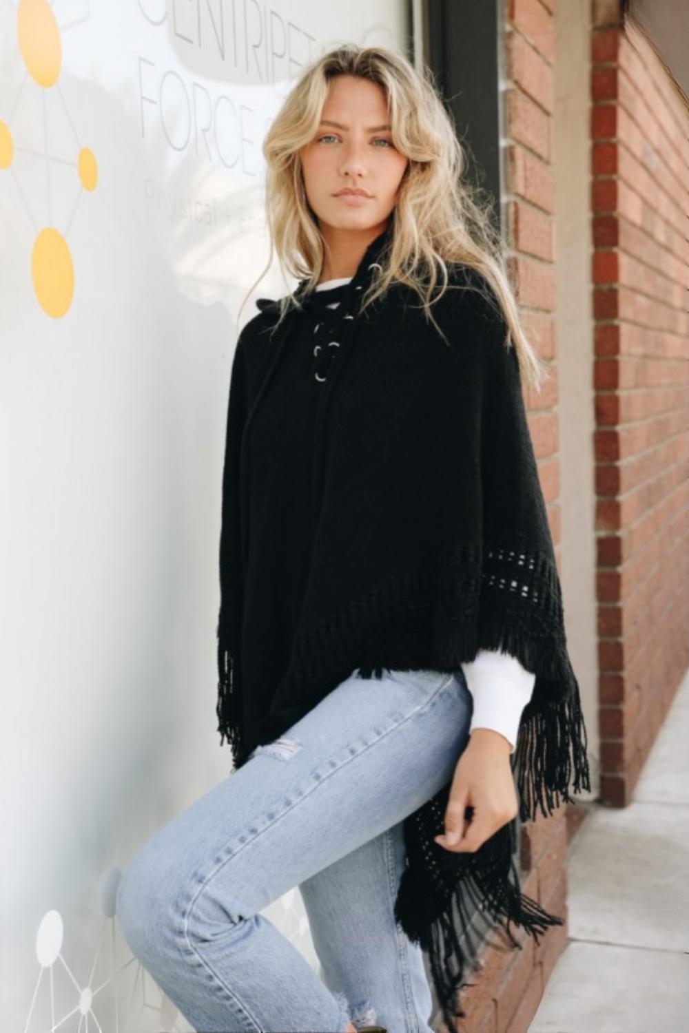 Classic Knit Beach Hoodie Poncho