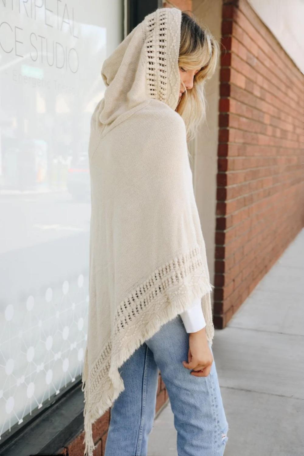 Classic Knit Beach Hoodie Poncho