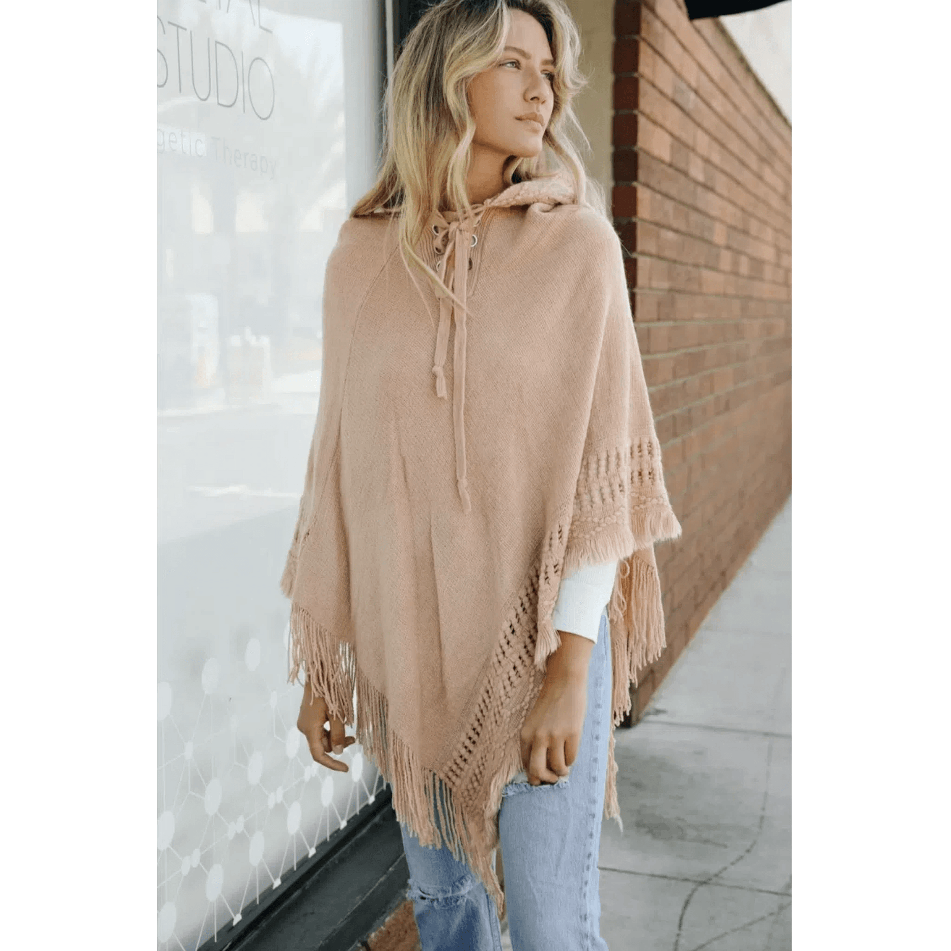 Classic Knit Beach Hoodie Poncho