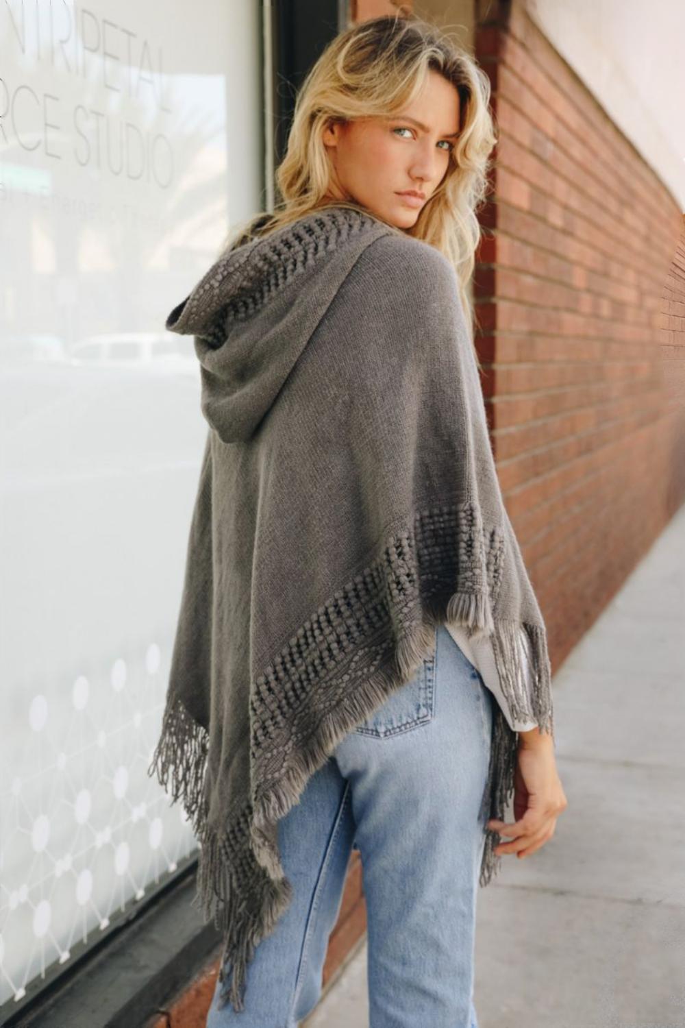 Classic Knit Beach Hoodie Poncho