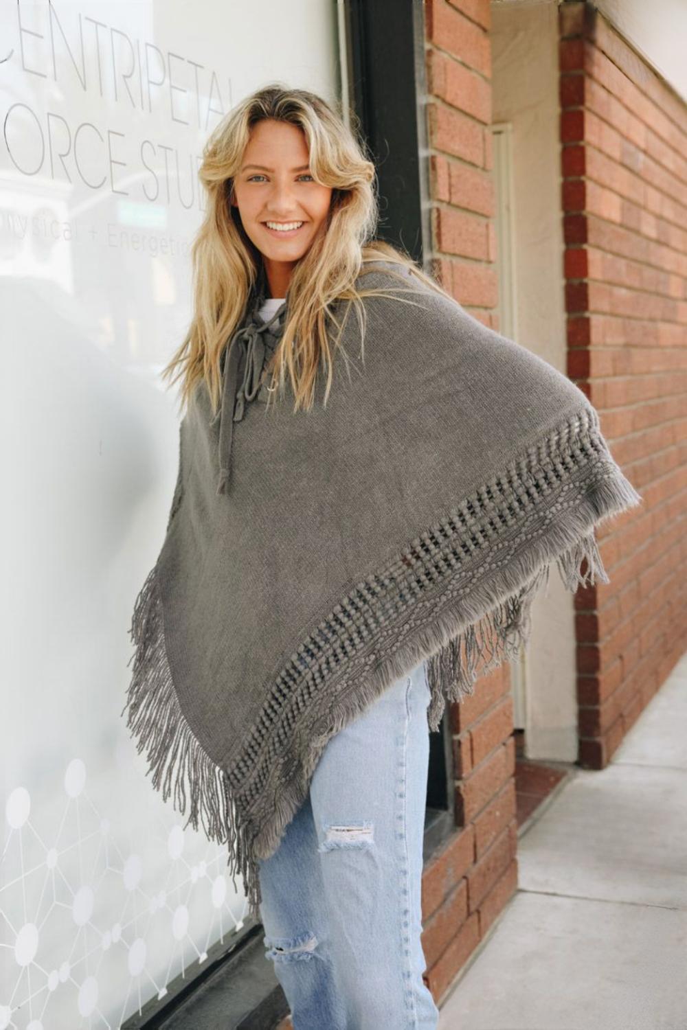 Classic Knit Beach Hoodie Poncho