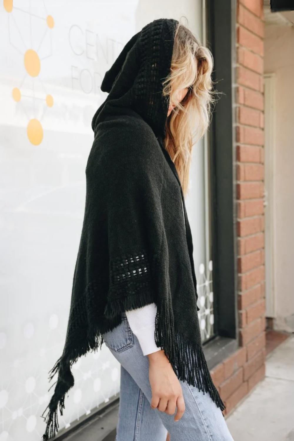 Classic Knit Beach Hoodie Poncho