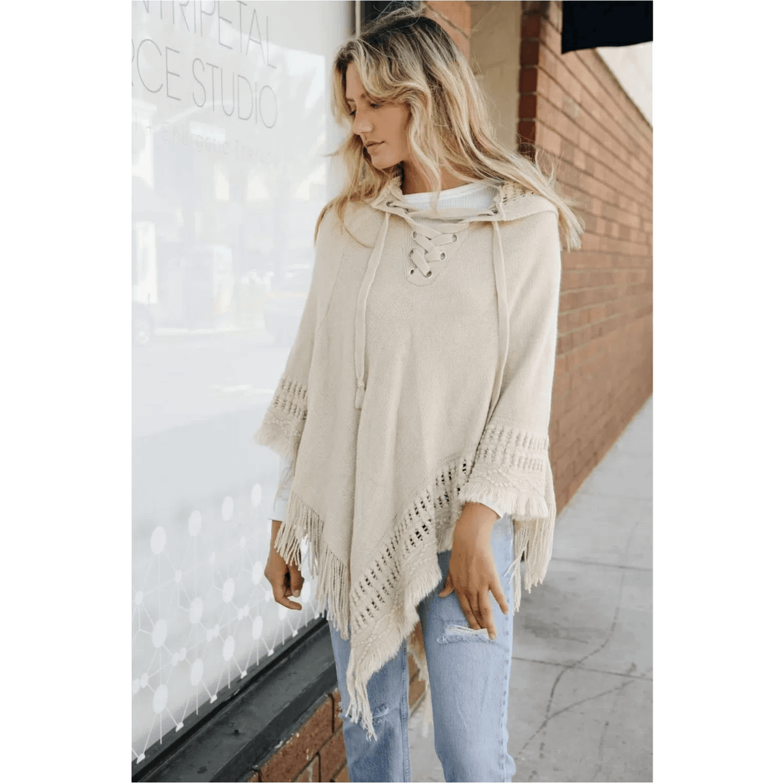 Classic Knit Beach Hoodie Poncho