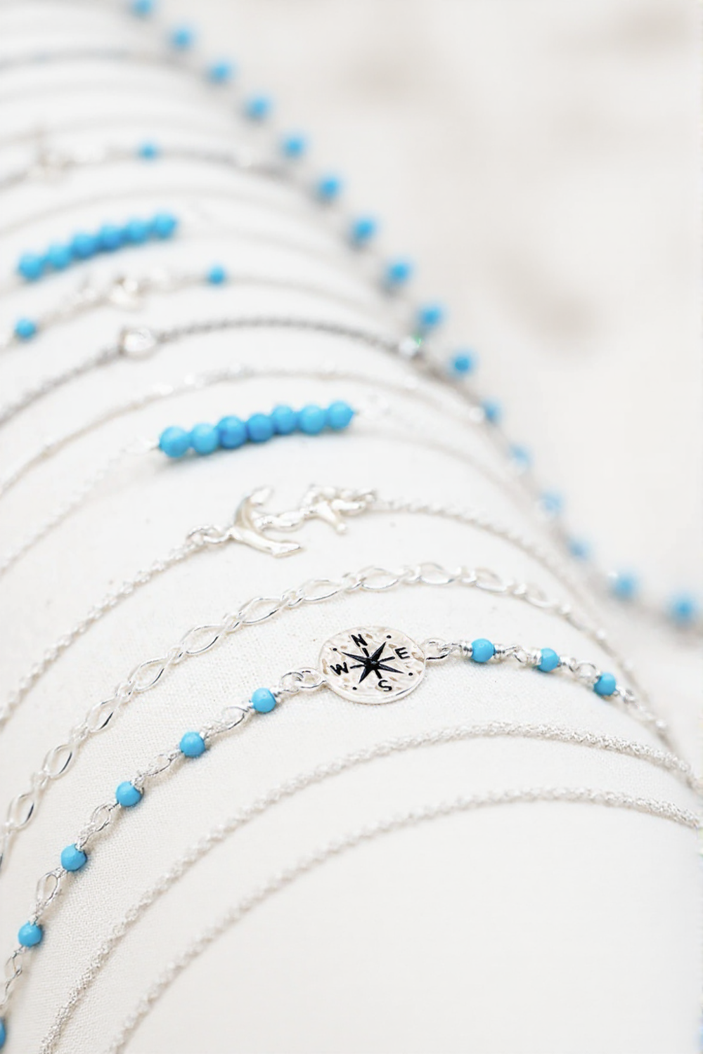 Compass and Blue Bead Anklet