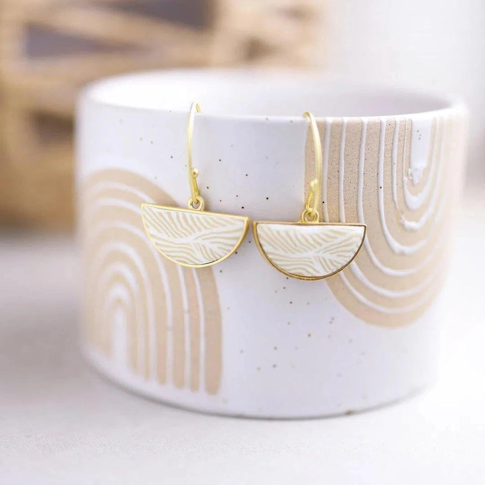 Ivory Palm Reversible Half Shell Earrings