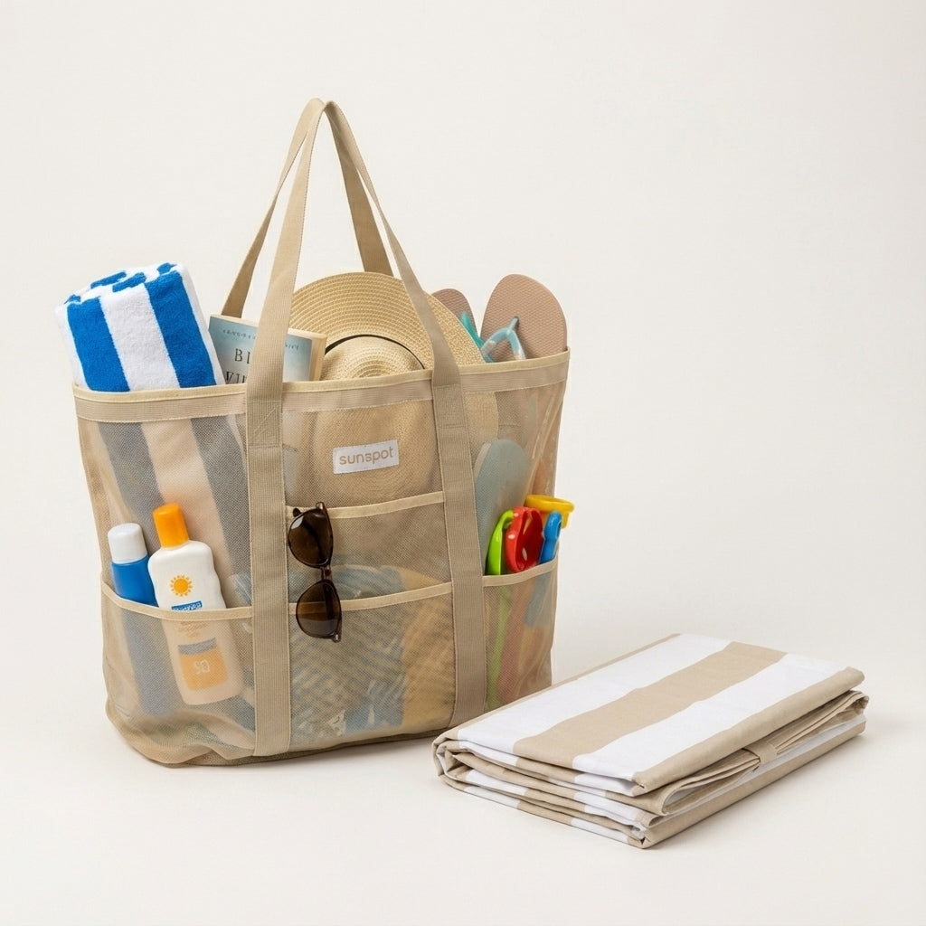 Mesh Beach Tote with Pull-out blanket - Oceanista