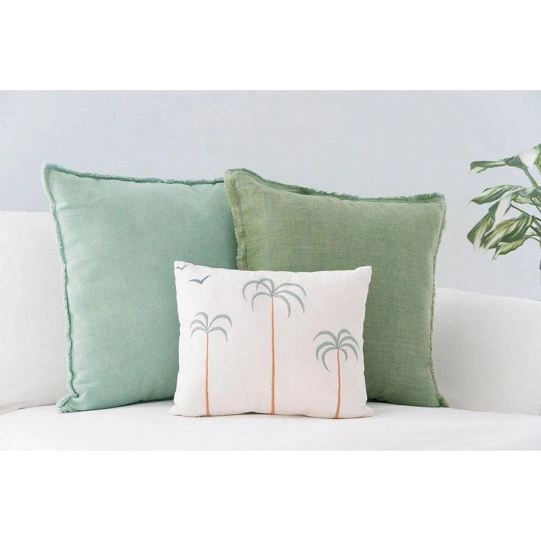 Palm Tree + Birds Embroidered Cotton Pillow Cover - Oceanista