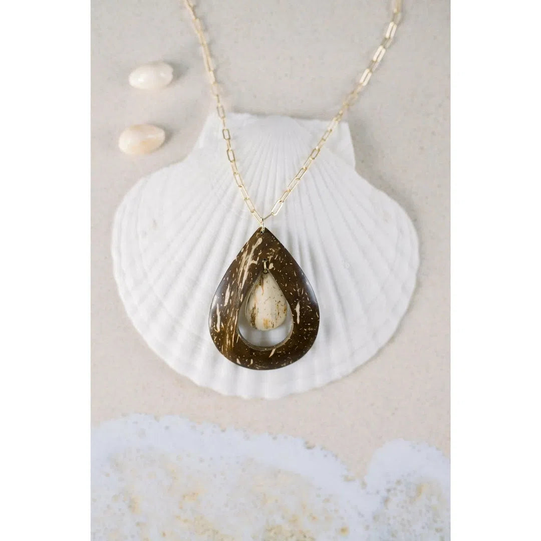 Raindrop Coconut Shell Pendant Necklace - Oceanista