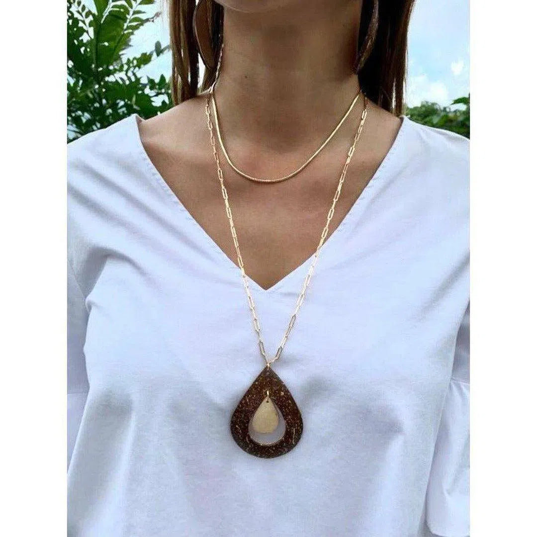 Raindrop Coconut Shell Pendant Necklace - Oceanista