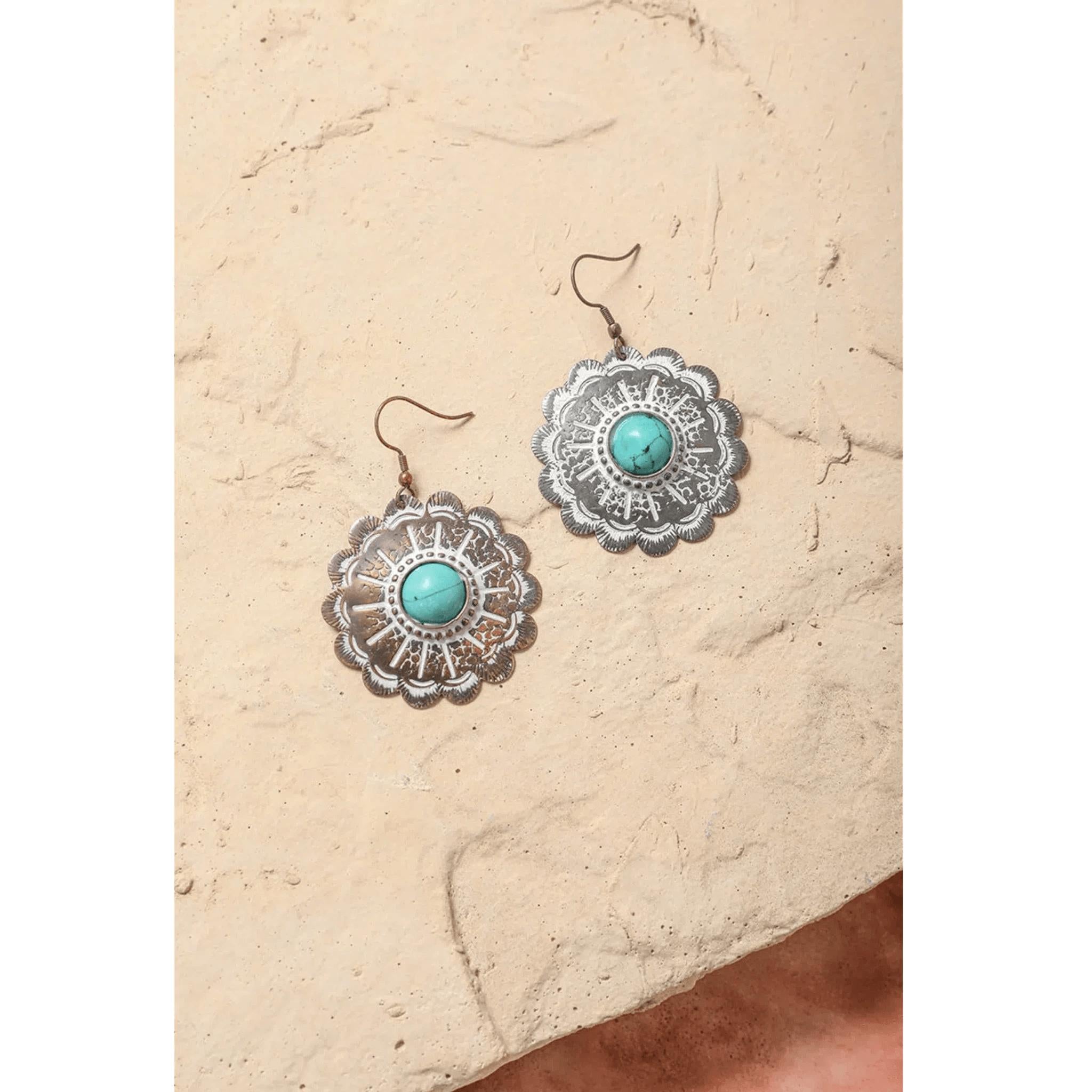 Rustic Turquoise Flower Earrings