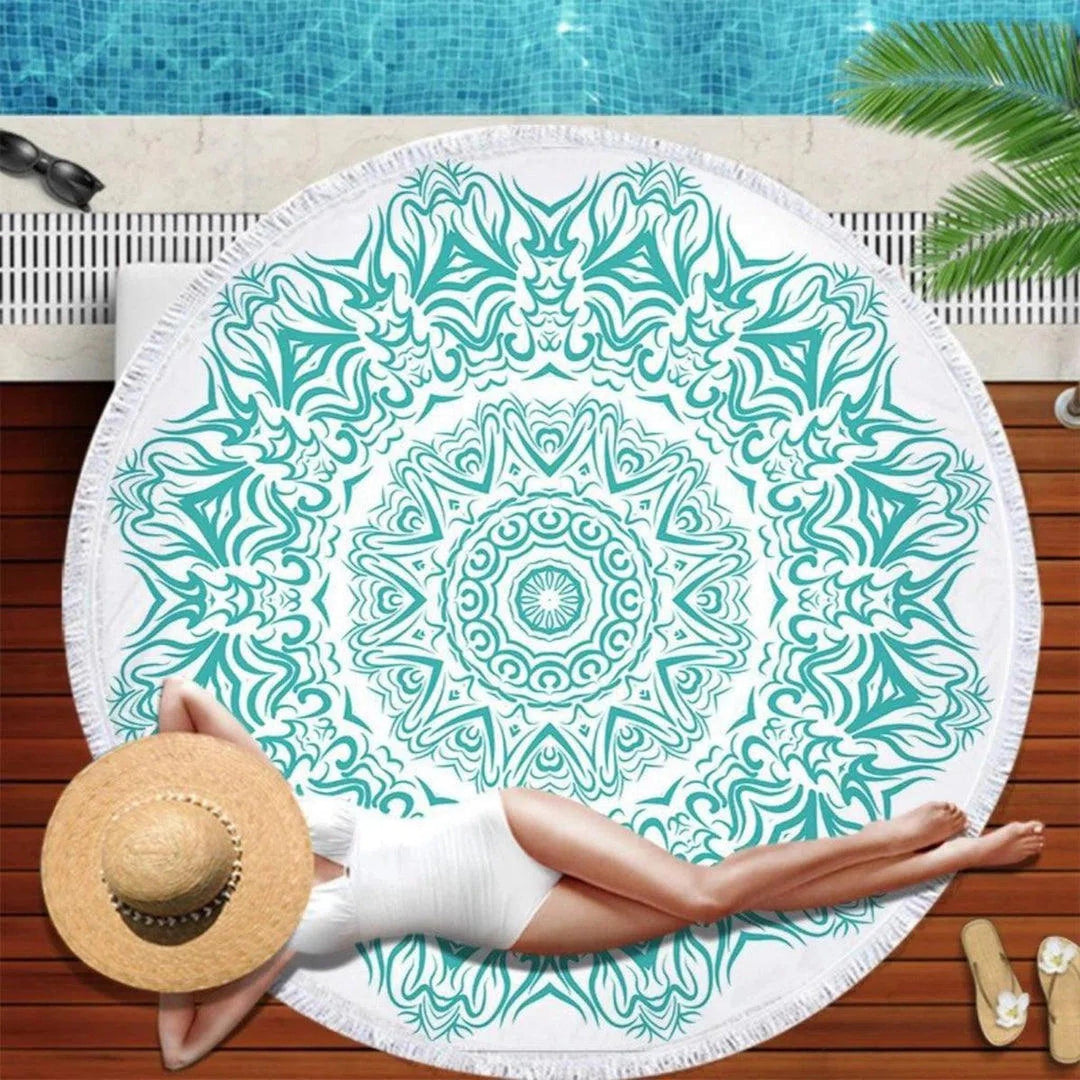 Turquoise Mandala Round Beach Towel - Oceanista